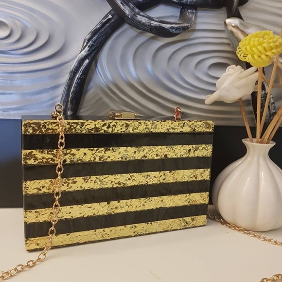 Black & Gold Striped Acrylic Handbag - Picture 6 of 6
